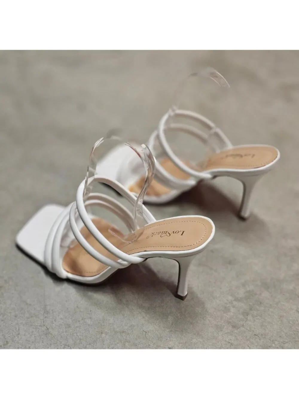 Strappy White High Heel Sandals With Square Toe  Strap  Elegant Style For Women